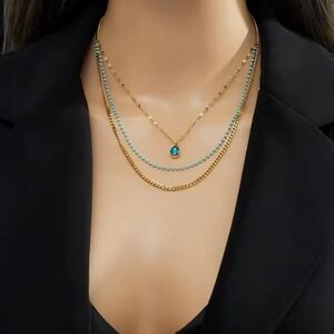 18 KT Gold Over Titanium Turquoise Layered Necklace